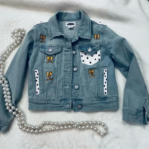 Kids Hand-Painted Denim Jacket with Orange Bow Design - Picture 5 of 12